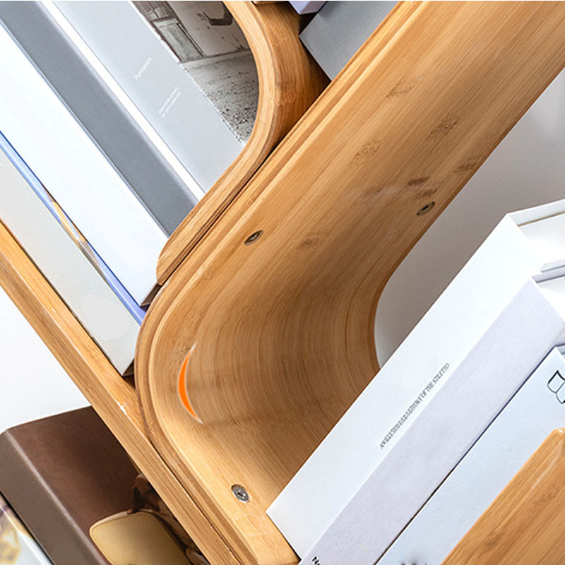 Modern Bamboo Bookshelf Geometric Vertical Open Shelf Bookcase
