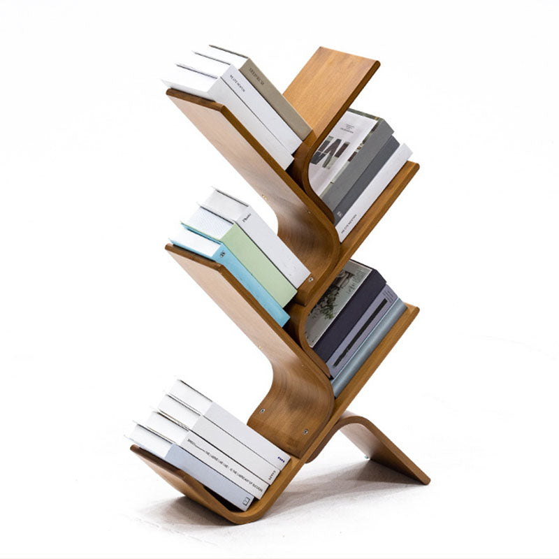 Modern Bamboo Bookshelf Geometric Vertical Open Shelf Bookcase