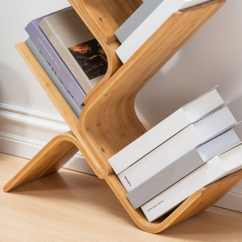 Modern Bamboo Bookshelf Geometric Vertical Open Shelf Bookcase