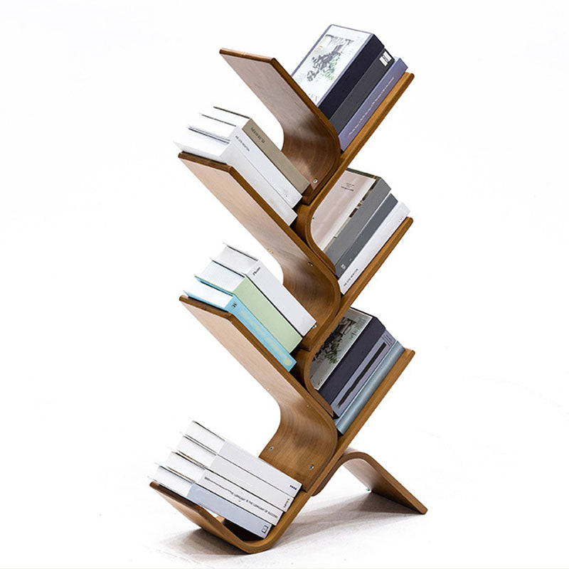 Modern Bamboo Bookshelf Geometric Vertical Open Shelf Bookcase