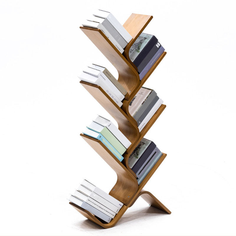 Modern Bamboo Bookshelf Geometric Vertical Open Shelf Bookcase