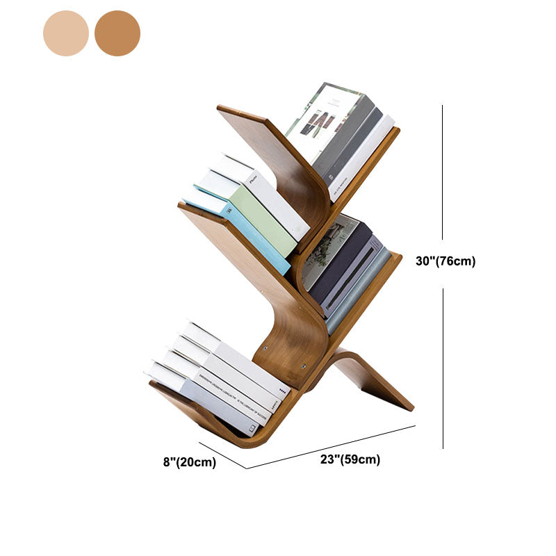 Modern Bamboo Bookshelf Geometric Vertical Open Shelf Bookcase