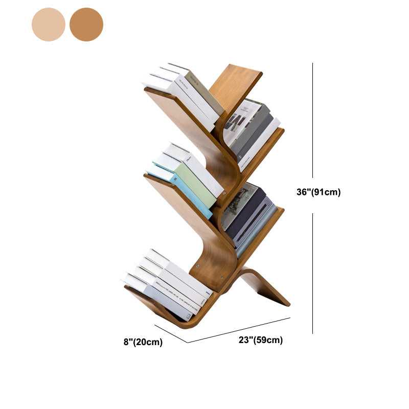 Modern Bamboo Bookshelf Geometric Vertical Open Shelf Bookcase