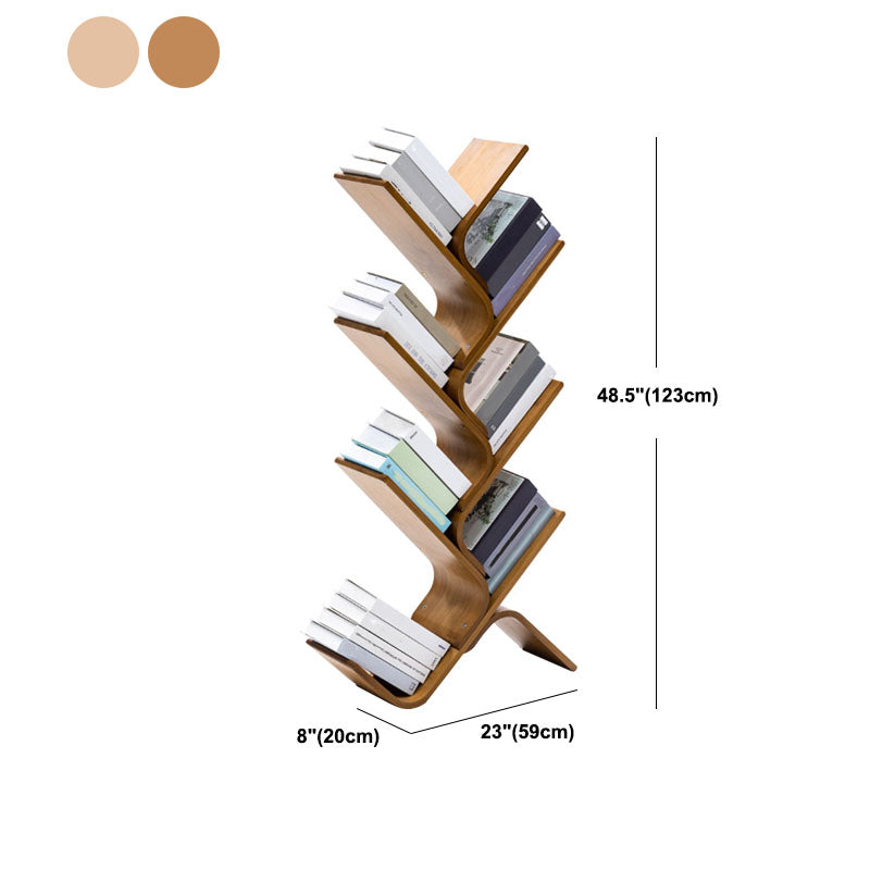 Modern Bamboo Bookshelf Geometric Vertical Open Shelf Bookcase