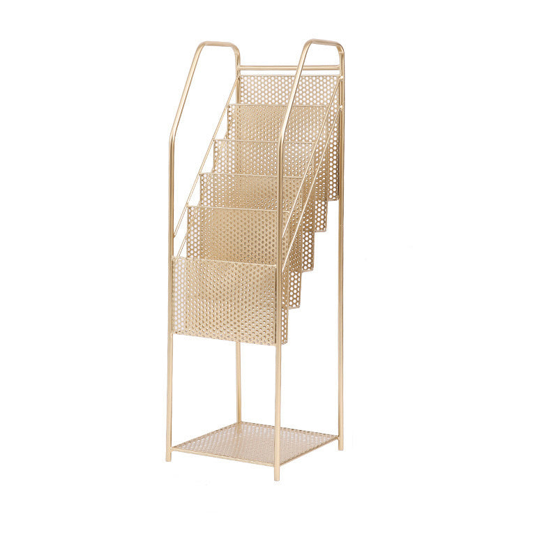 Modern Metal Bookshelf Geometric Closed Back Bookcase in Burnish