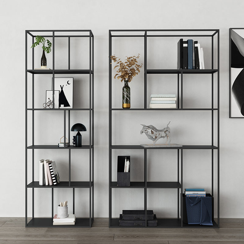 Modern Metal Bookshelf Black Etagere Open Shelf Bookcase in Burnish