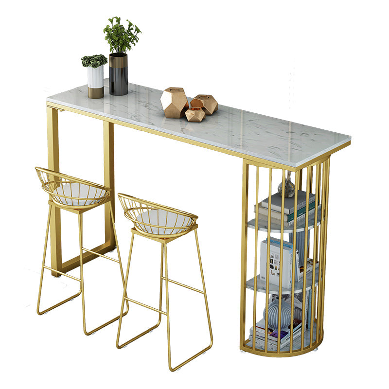 Glam 1/3 Pieces Bar Table Set Stone Counter Table with High Stools for Living Room