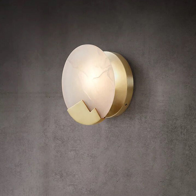Modern Brass Wall Light Round Gold Wall Sconce with Mica for Living Room