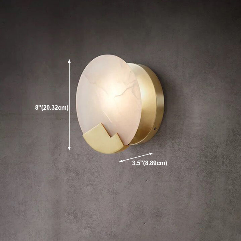 Modern Brass Wall Light Round Gold Wall Sconce with Mica for Living Room