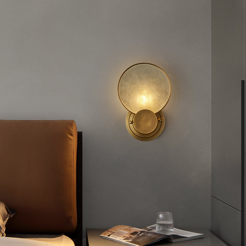 Retro Style Brass Wall Light Round Shape Gold Wall Sconce with Mica for Living Room