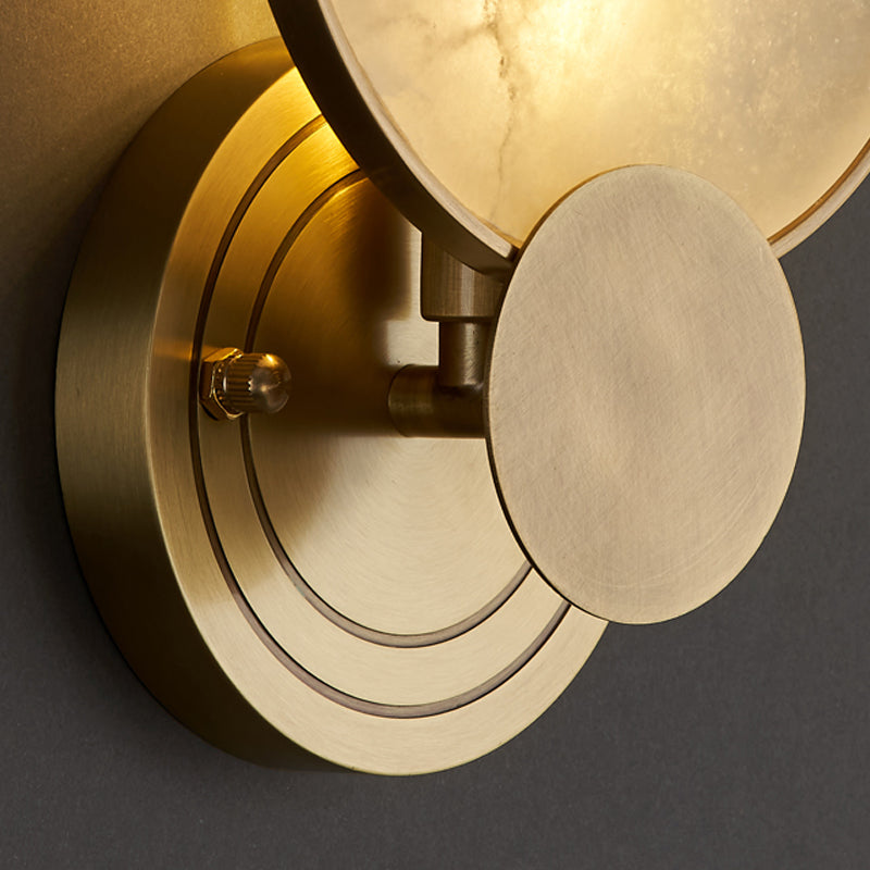 Retro Style Brass Wall Light Round Shape Gold Wall Sconce with Mica for Living Room