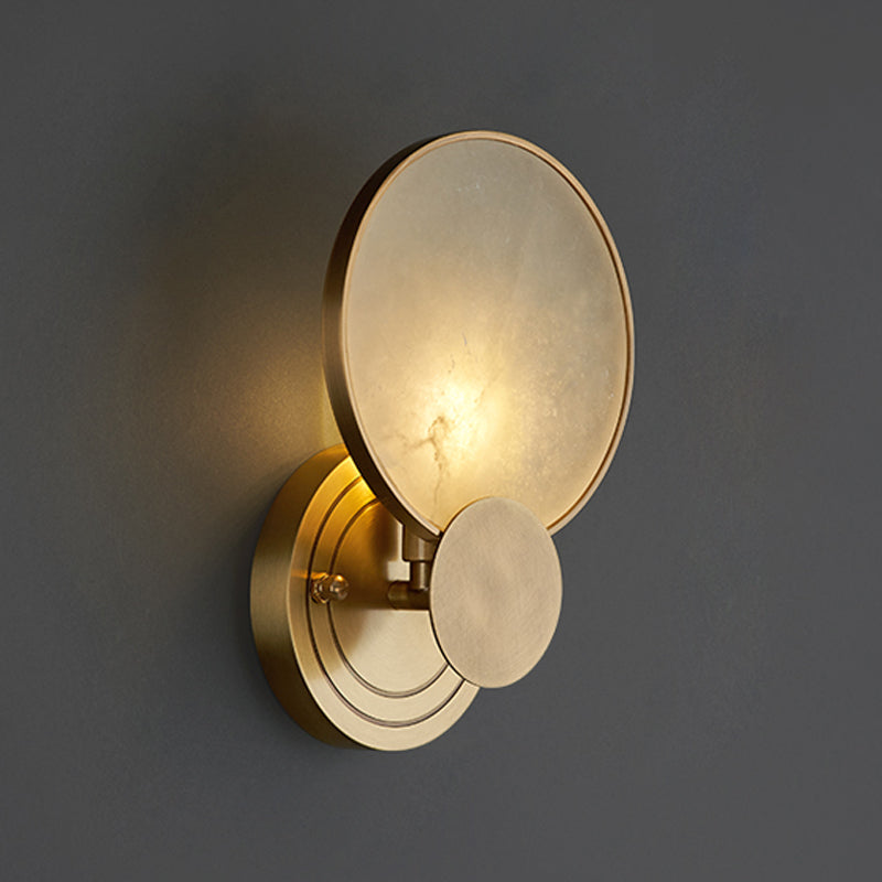 Retro Style Brass Wall Light Round Shape Gold Wall Sconce with Mica for Living Room