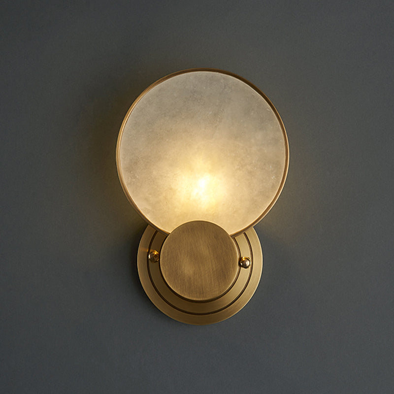 Retro Style Brass Wall Light Round Shape Gold Wall Sconce with Mica for Living Room