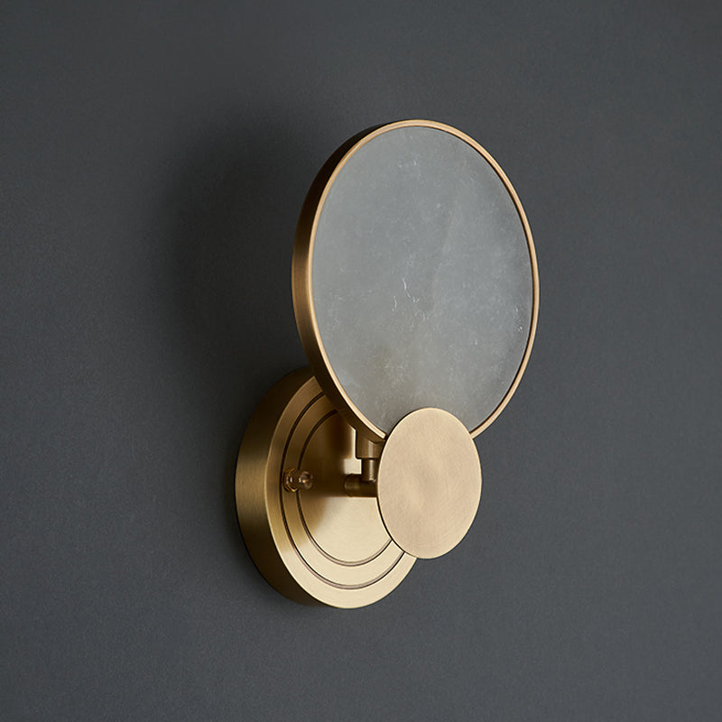 Retro Style Brass Wall Light Round Shape Gold Wall Sconce with Mica for Living Room