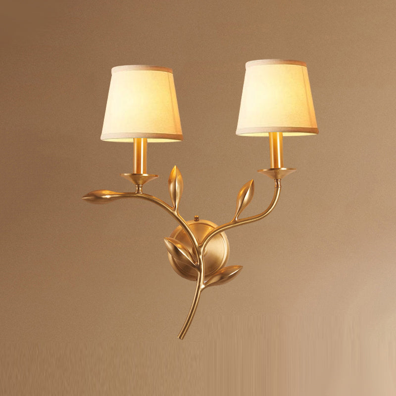 American Style Branch Wall Light Natural Burlap Shade Wall Sconce with Brass