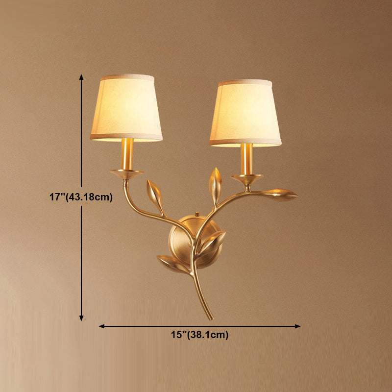 American Style Branch Wall Light Natural Burlap Shade Wall Sconce with Brass
