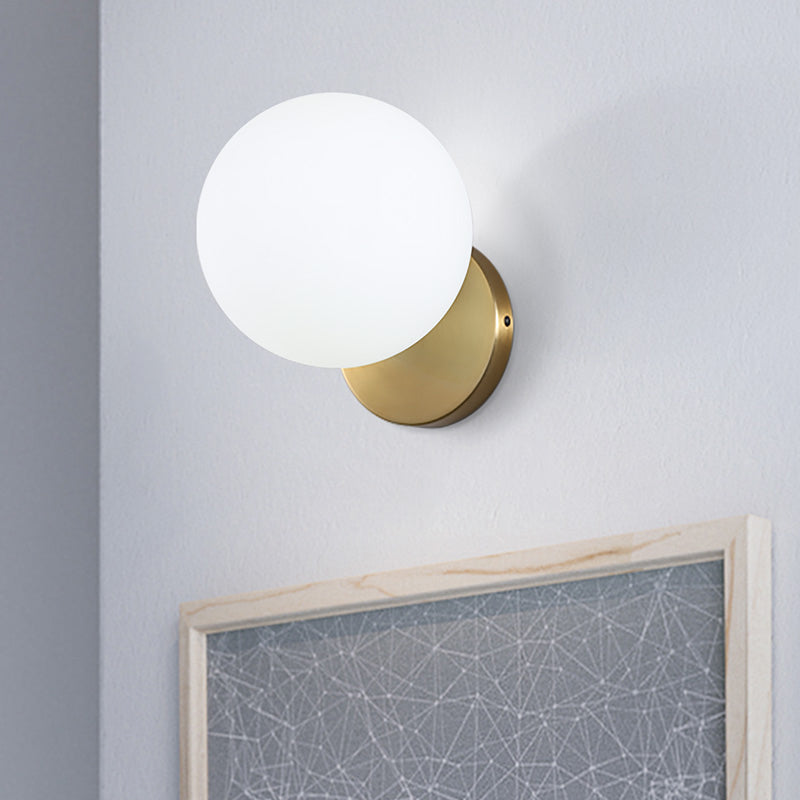 Ball Shade Glass Wall Sconce Modern Style Single Light Wall Mounted Light in Brass