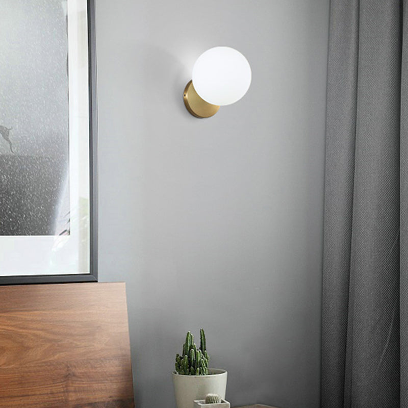 Ball Shade Glass Wall Sconce Modern Style Single Light Wall Mounted Light in Brass