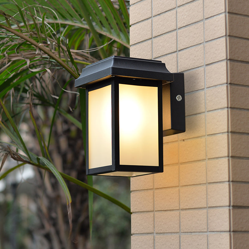 Modern Aluminum Wall Light Black Box Shape Wall Sconce with Glass for Patio