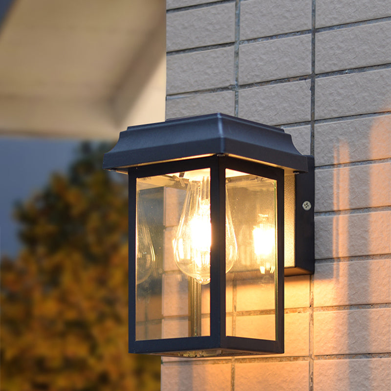 Modern Aluminum Wall Light Black Box Shape Wall Sconce with Glass for Patio