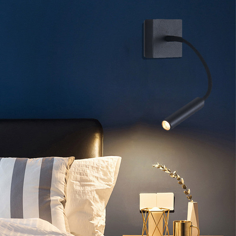 Modern Black Wall Light Square Hose 3" Wide Reading Wall Sconce for Bedroom