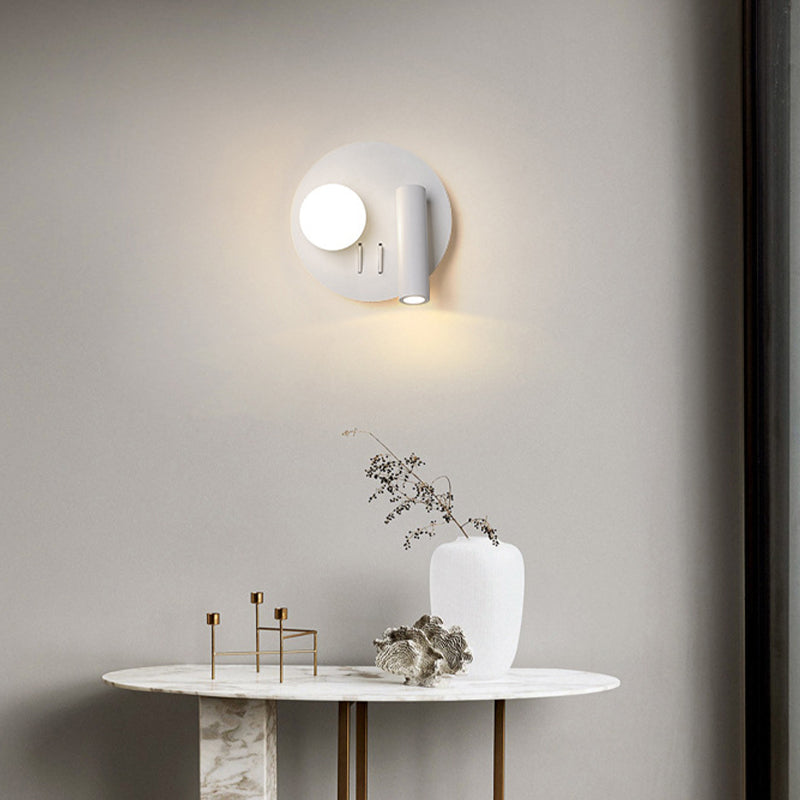 2-Lights Modern Metal Wall Light Round 6" Wide Reading Wall Sconce for Bedroom
