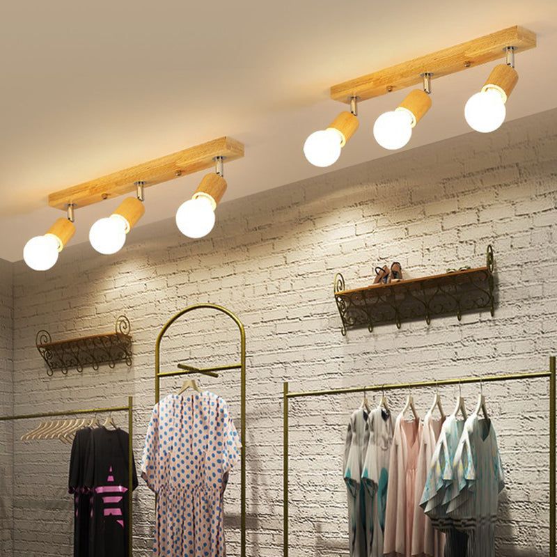 Contemporary Cylinder Flush Light Fixture Wood Flush Mount Lights in Brown