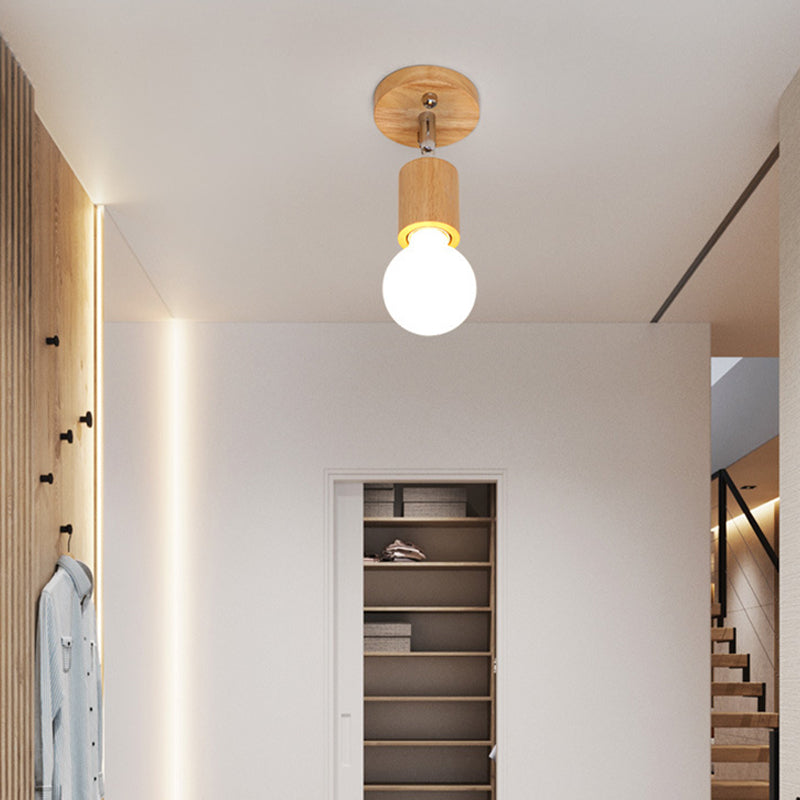 Contemporary Cylinder Flush Light Fixture Wood Flush Mount Lights in Brown