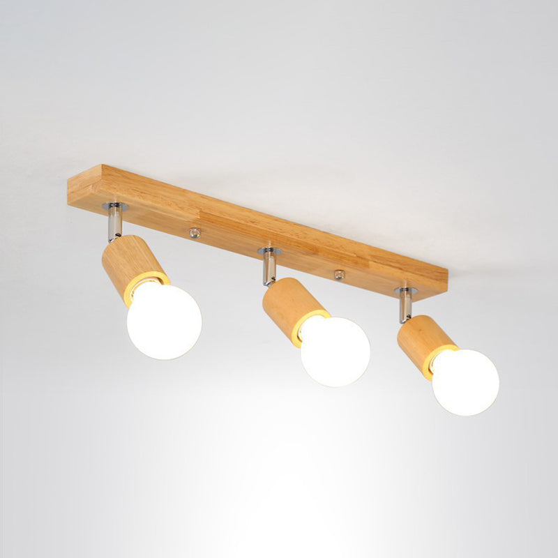 Contemporary Cylinder Flush Light Fixture Wood Flush Mount Lights in Brown