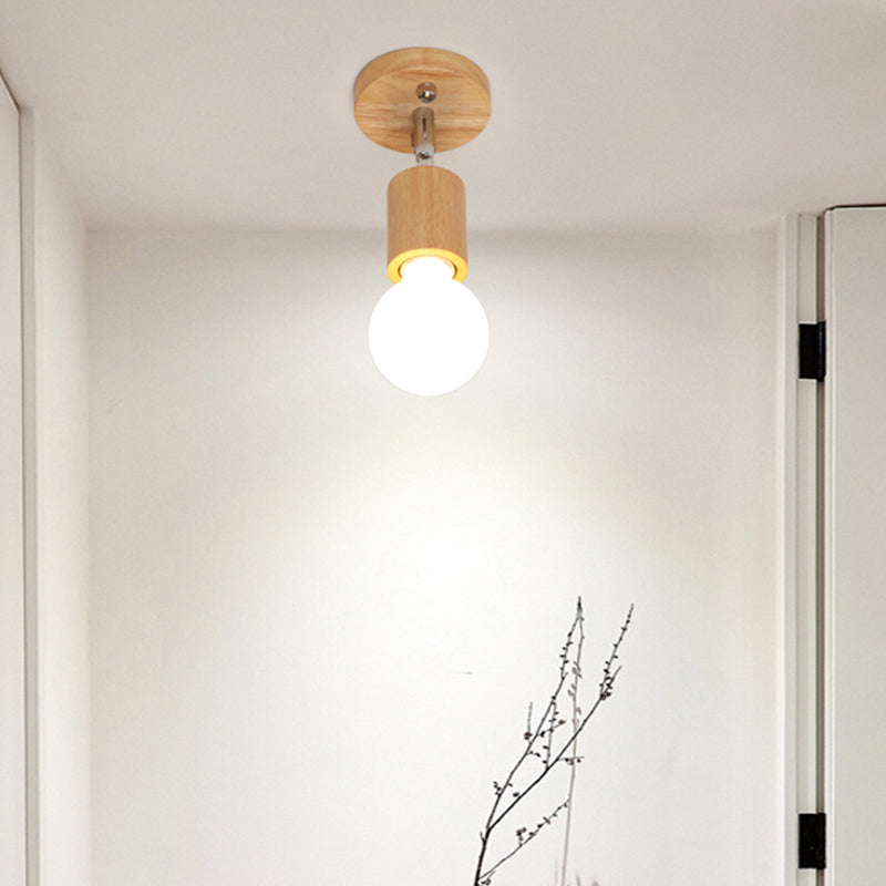 Contemporary Cylinder Flush Light Fixture Wood Flush Mount Lights in Brown