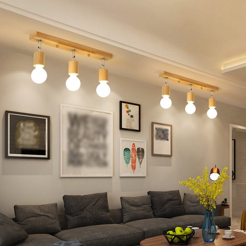 Contemporary Cylinder Flush Light Fixture Wood Flush Mount Lights in Brown