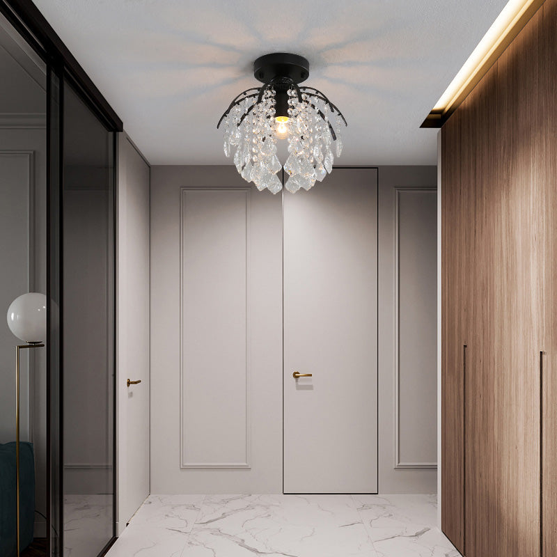 Contemporary Teardrop-Like Flush Light Fixture Crystal 1 Light Flush Mount Lighting