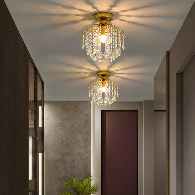 Contemporary Teardrop-Like Flush Light Fixture Crystal 1 Light Flush Mount Lighting