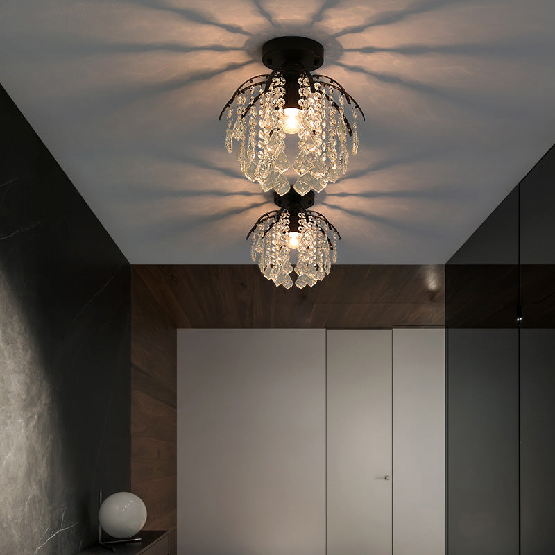 Contemporary Teardrop-Like Flush Light Fixture Crystal 1 Light Flush Mount Lighting