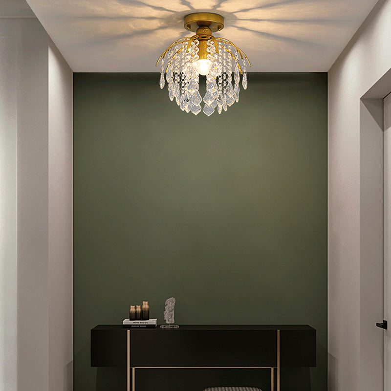 Contemporary Teardrop-Like Flush Light Fixture Crystal 1 Light Flush Mount Lighting