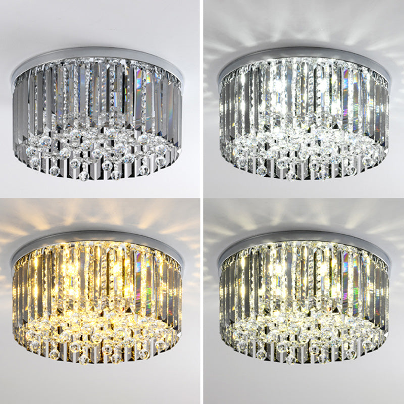 Contemporary Cylinder Flush Light Fixture Crystal 9 Light Flush Ceiling Light