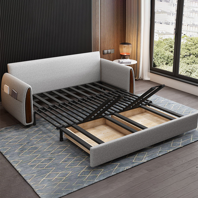 Linen Square Sofa Bed Slipcovered Tufted Back Sofa with Storage in Grey