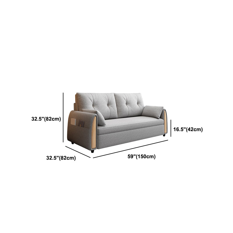 Linen Square Sofa Bed Slipcovered Tufted Back Sofa with Storage in Grey