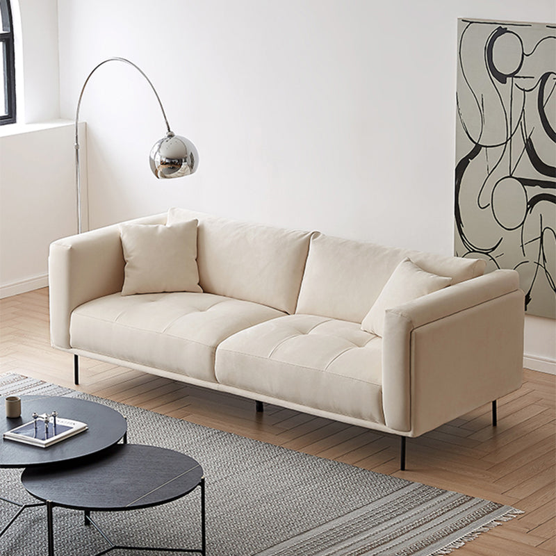 White Tuxedo Arm Sofa Contemporary Sofa with Bolster Pillows for Living Room