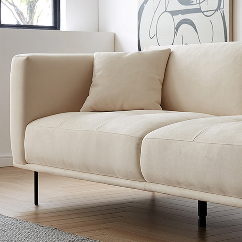 White Tuxedo Arm Sofa Contemporary Sofa with Bolster Pillows for Living Room