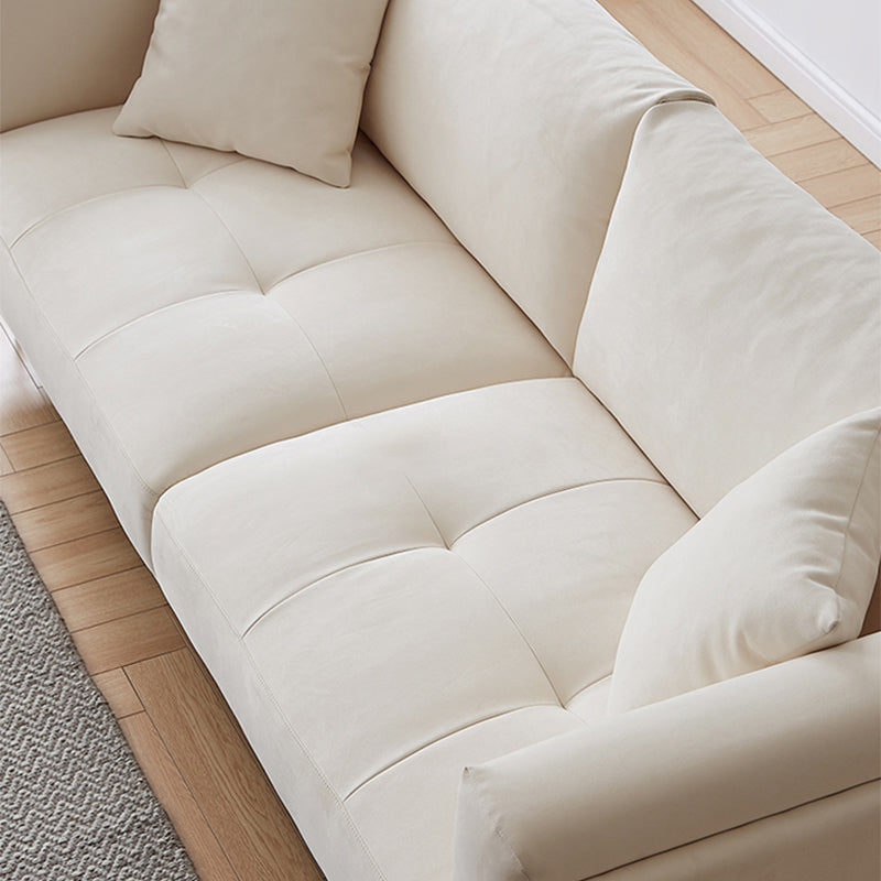 White Tuxedo Arm Sofa Contemporary Sofa with Bolster Pillows for Living Room