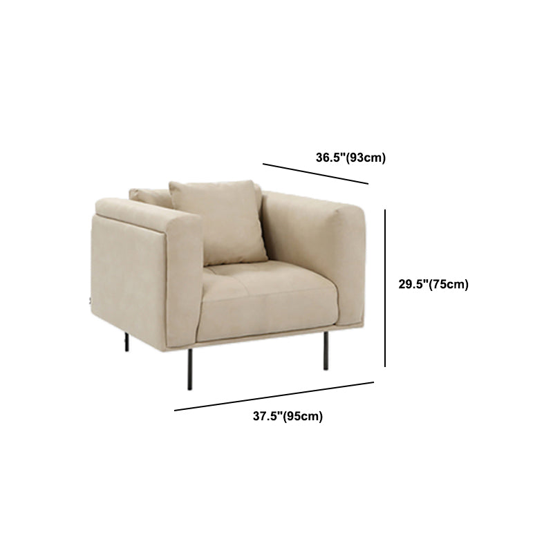 White Tuxedo Arm Sofa Contemporary Sofa with Bolster Pillows for Living Room
