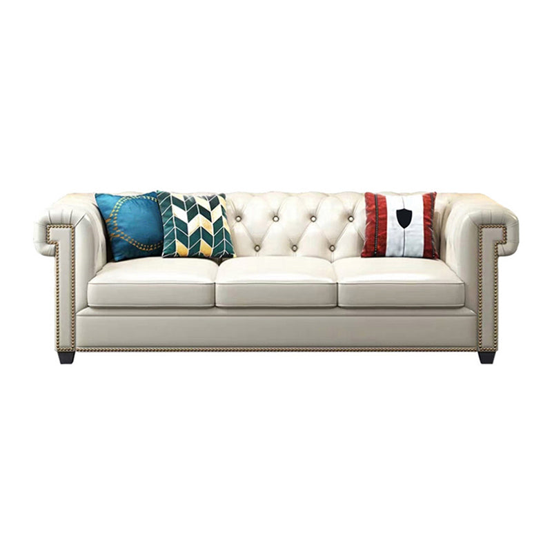 Tufted Rolled Arm Chesterfield Sofa Faux Leather Beige Cushions Sofa