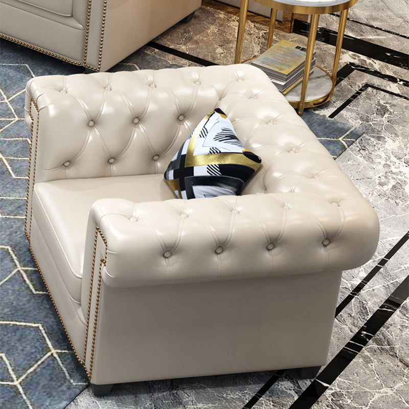 Tufted Rolled Arm Chesterfield Sofa Faux Leather Beige Cushions Sofa