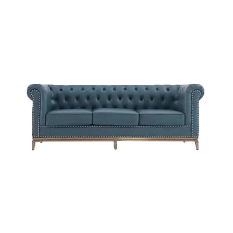 3-Seater Rolled Arm Sofa Chesterfield Tufted 82.68" W Faux Leather Sofa