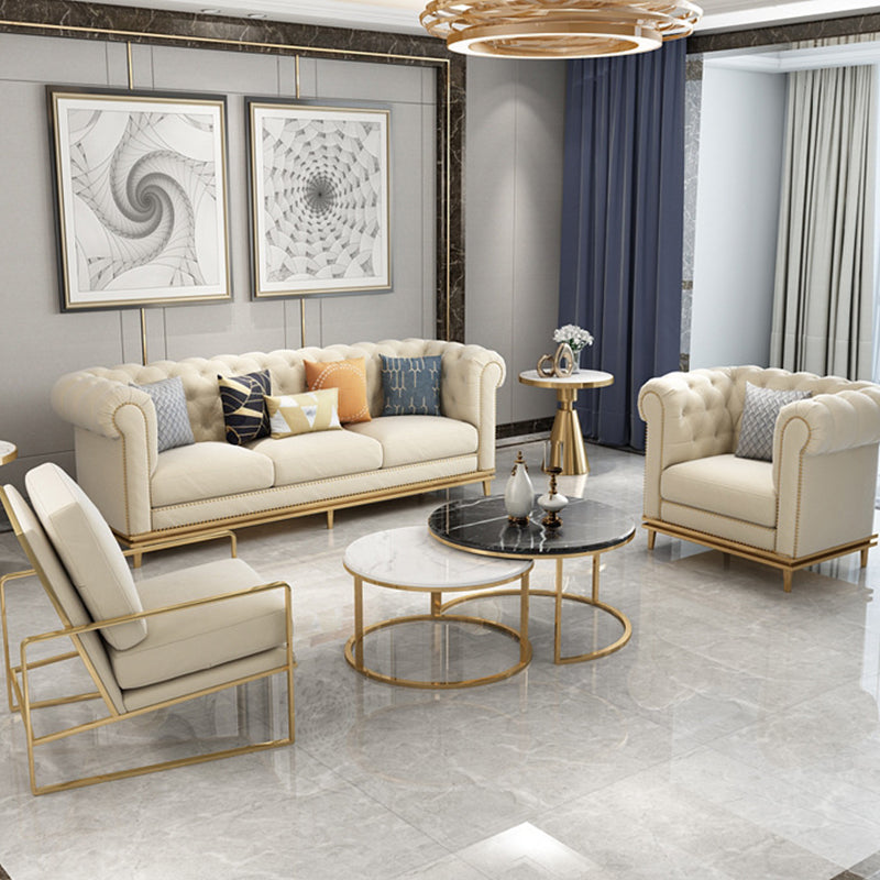 3-Seater Rolled Arm Sofa Chesterfield Tufted 82.68" W Faux Leather Sofa