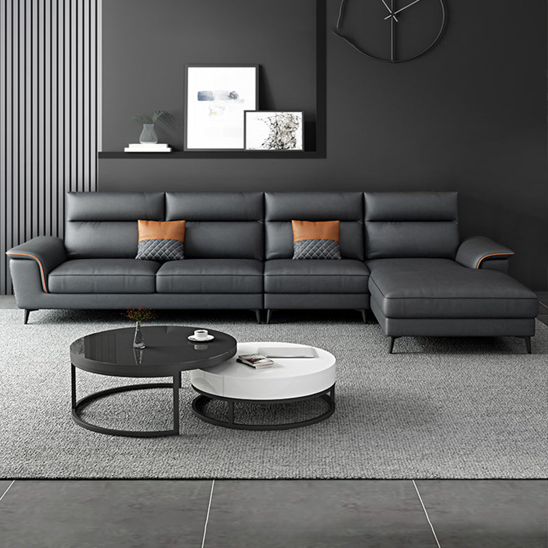 Modern Pillowed Back Faux Leather Sectionals,4-Cushion Sectional sofa, , Dark Grey