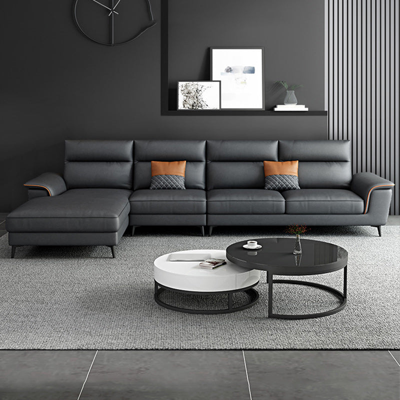 Modern Pillowed Back Faux Leather Sectionals,4-Cushion Sectional sofa, , Dark Grey