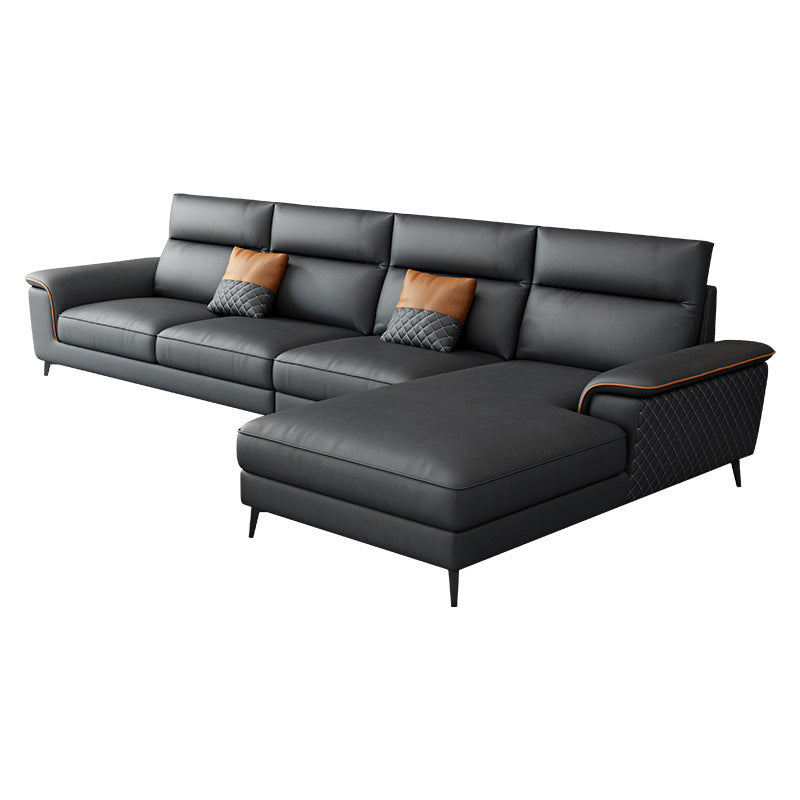 Modern Pillowed Back Faux Leather Sectionals,4-Cushion Sectional sofa, , Dark Grey