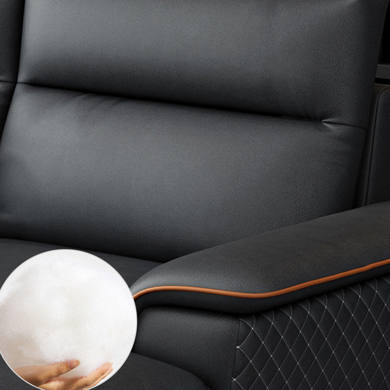 Modern Pillowed Back Faux Leather Sectionals,4-Cushion Sectional sofa, , Dark Grey